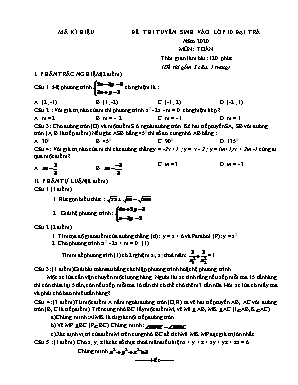 Đề thi tuyển sinh vào Lớp 10 đại trà môn Toán - Năm học 2019-2020 (Có đáp án)
